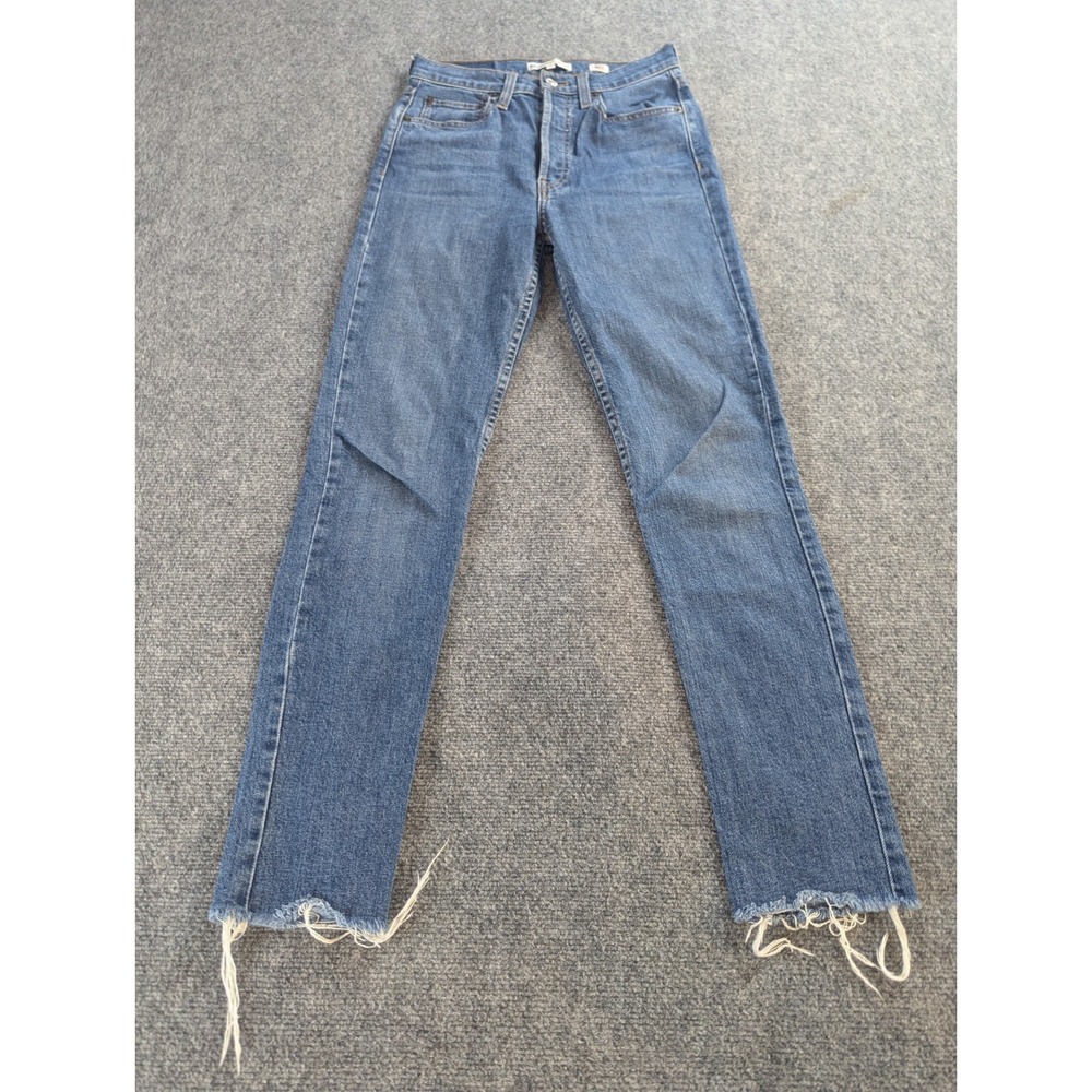 Re/Done Originals Jeans Womens 26 Blue Button Fly Raw Hem Straight Leg USA Made